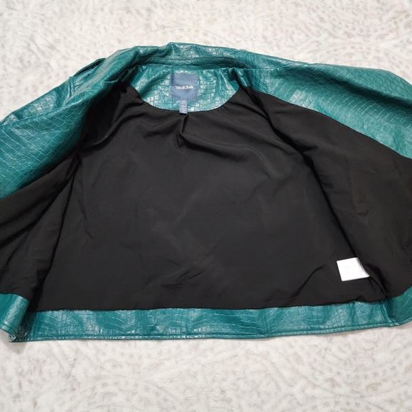 Modcloth Women's Crocodile Rock Faux Leather Moto Jacket Size 2X Green - Picture 7 of 14